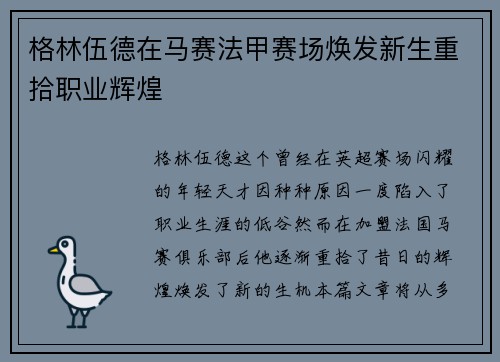 格林伍德在马赛法甲赛场焕发新生重拾职业辉煌
